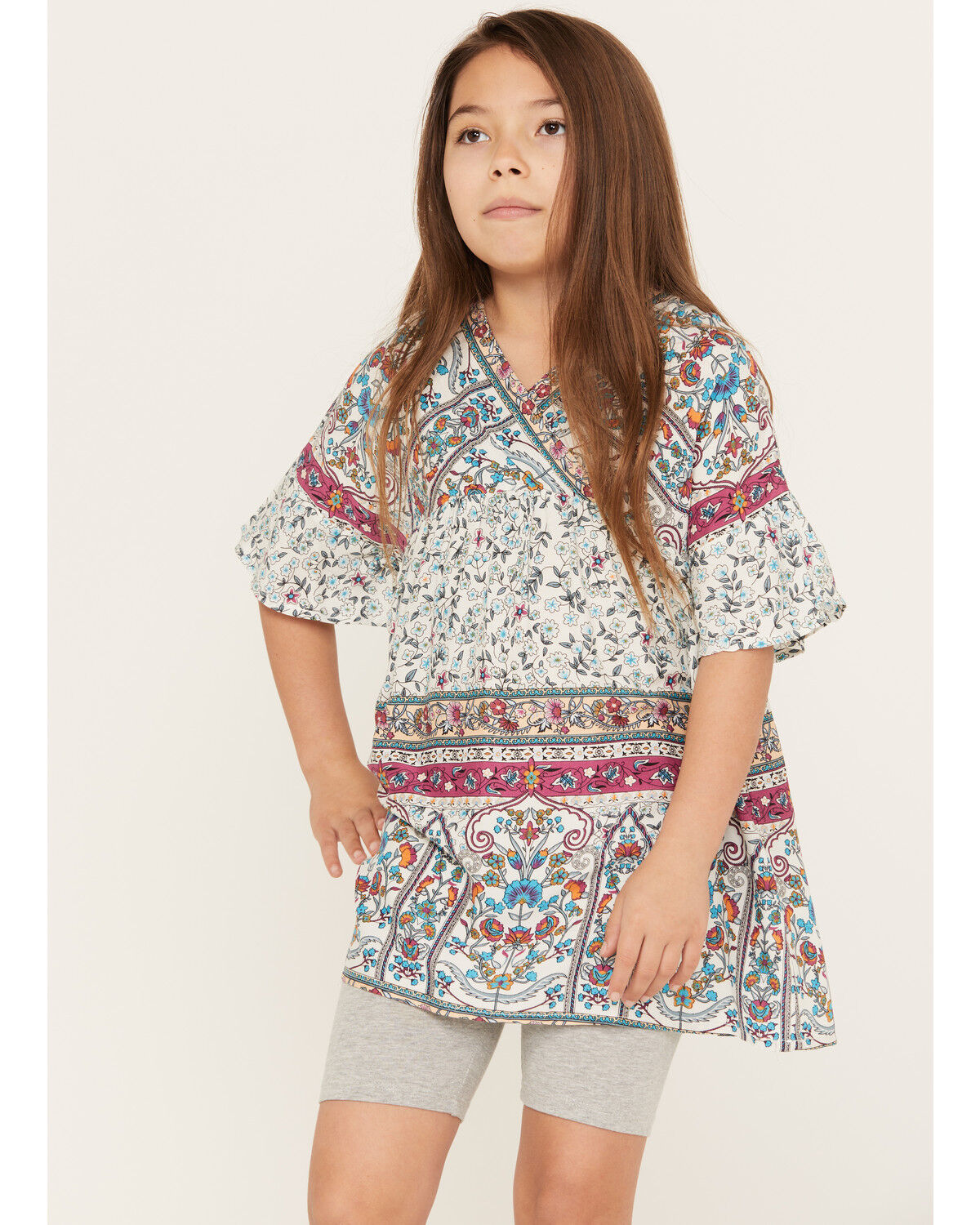 Image #2 - Hayden Girls' Printed Bell Sleeve Tunic, White, hi-res