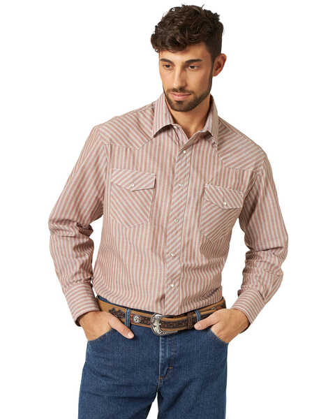 Image #1 - Wrangler Men's Assorted Stripe or Plaid Classic Long Sleeve Pearl Snap Western Shirt, , hi-res