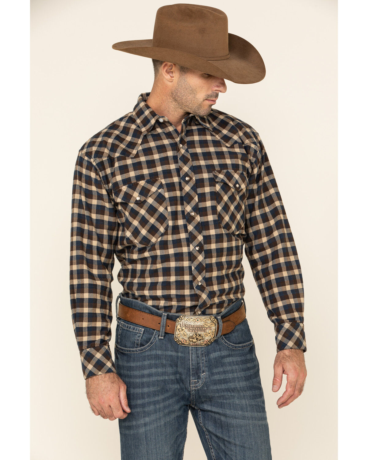 Image #1 - Resistol Men's Multi Bienville Check Plaid Long Sleeve Western Shirt, Multi, hi-res