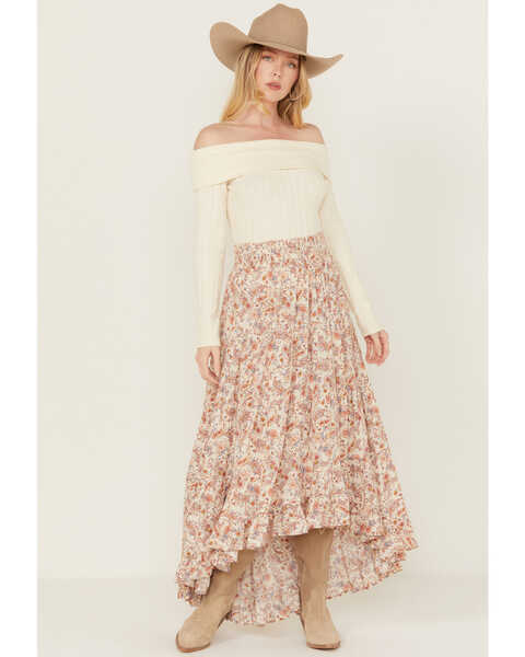 Image #1 - Wild Moss Women's Floral Print Skirt , Ivory, hi-res