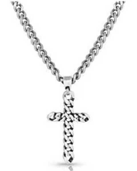 Image #2 - Montana Silversmiths Men's Braided Cross Necklace , Silver, hi-res