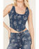 Idyllwind Women's Floral Drive Jacquard Denim Corset Top, Dark Medium Wash, hi-res