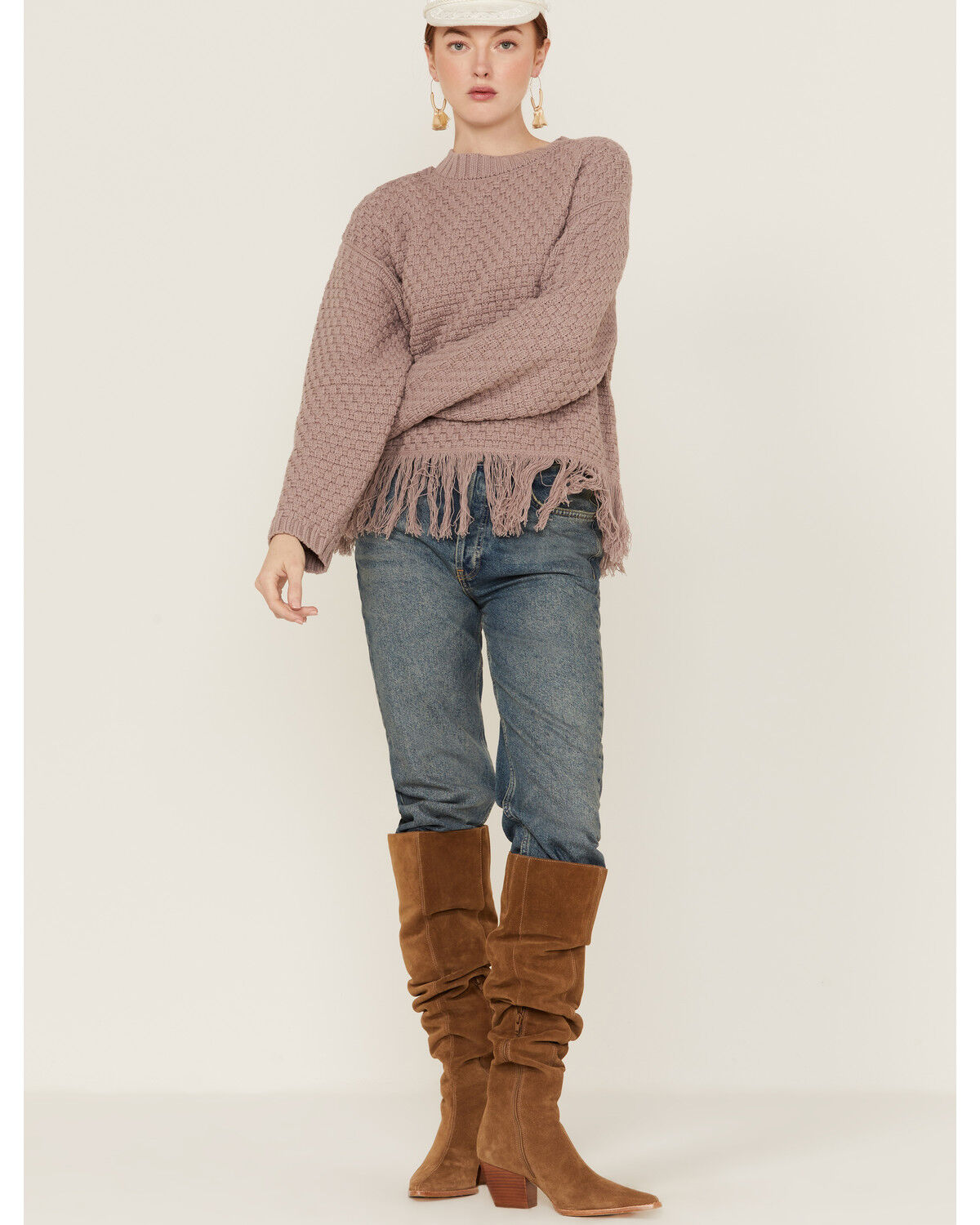 Image #2 - Beyond The Radar Women's Fringe Textured Mauve Pullover Sweater, , hi-res