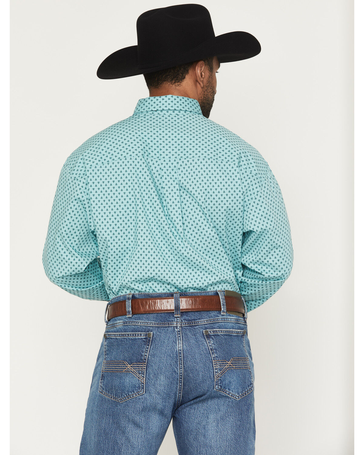 Image #4 - George Strait by Wrangler Men's Geo Print Long Sleeve Button-Down Stretch Western Shirt, Aqua, hi-res