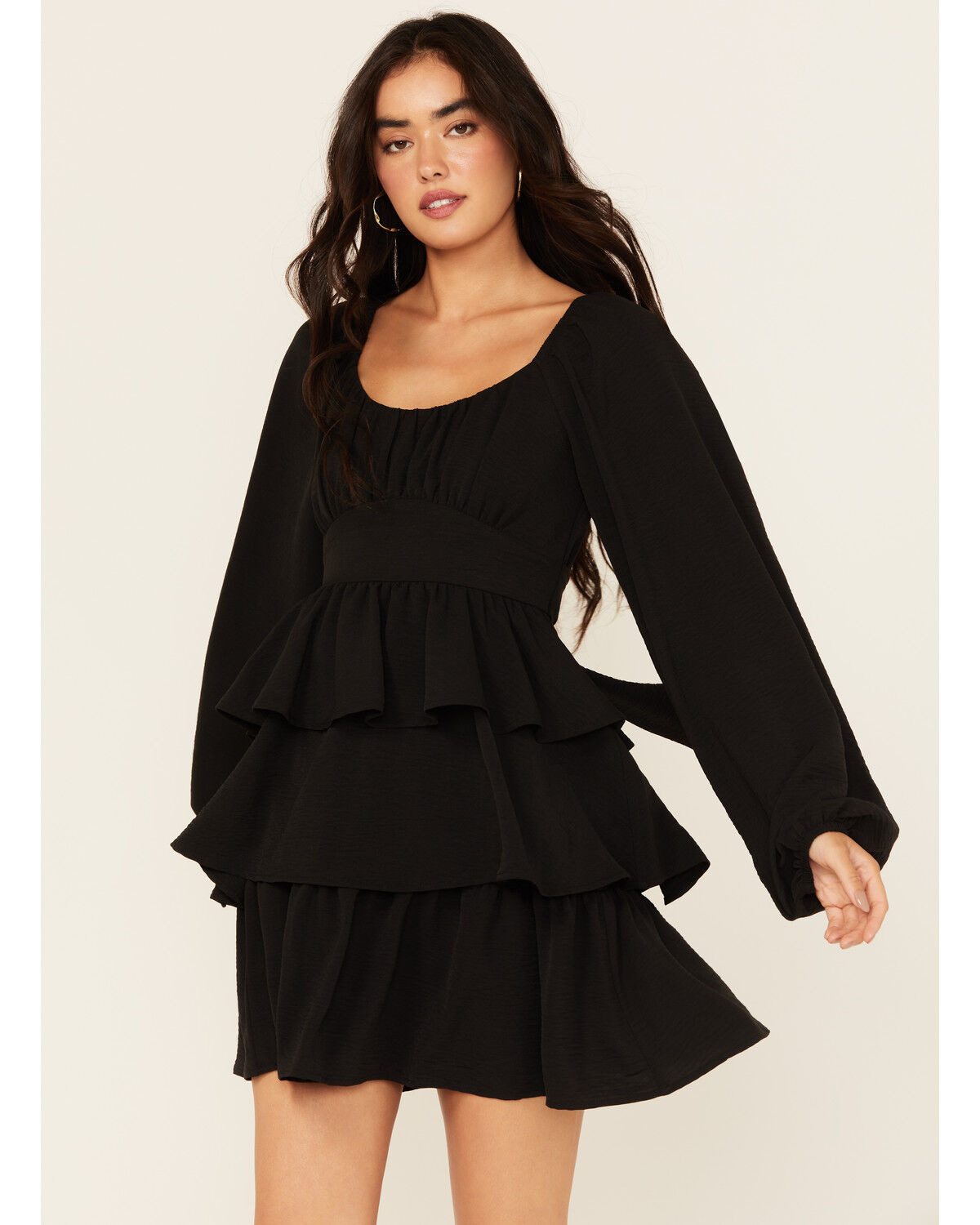 Image #1 - Originality Women's Long Sleeve Tiered Mini Dress, Black, hi-res