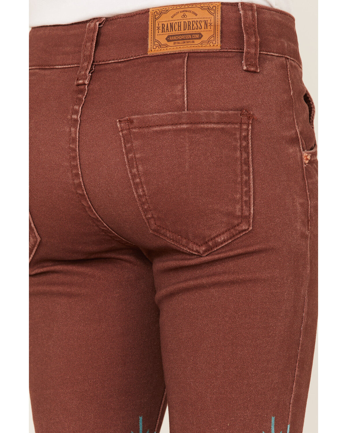 Image #4 - Ranch Dress'n Girls' Dakota Southwestern Print Mid Rise Super Flare Jeans, Burgundy, hi-res