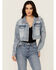Image #1 - Stoosh Women's Medium Wash Star Embroidered Cropped Denim Jacket, Medium Wash, hi-res