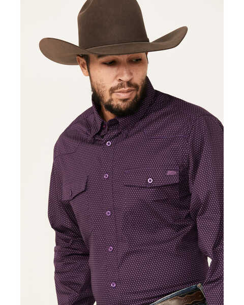 Image #2 - Justin Men's Boot Barn Exclusive Geo Print Long Sleeve Button-Down Stretch Western Shirt, Purple, hi-res