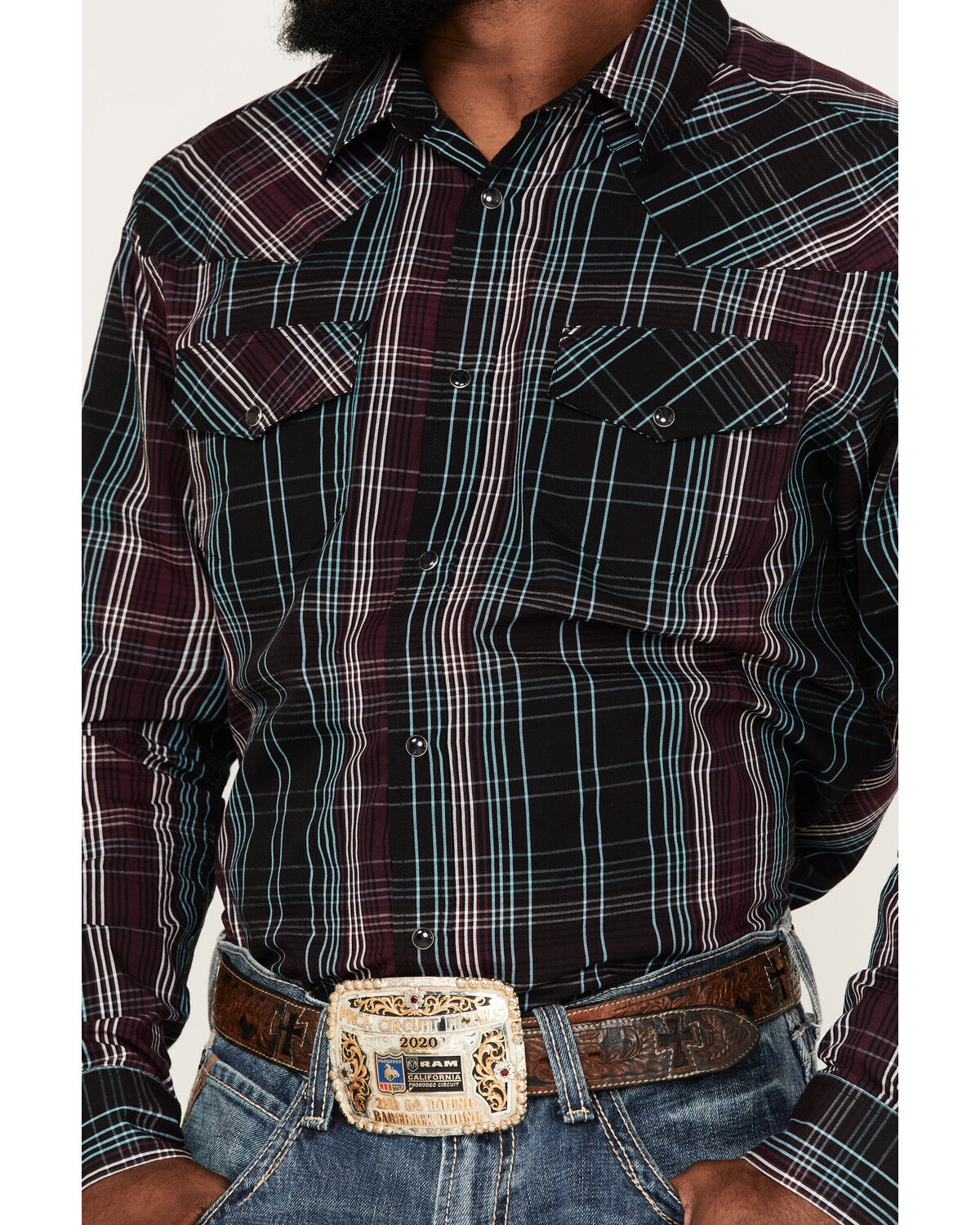 Image #3 - Gibson Men's Purple Hazed Plaid Snap Western Shirt, Purple, hi-res