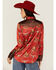 Image #4 - Rodeo Quincy Women's Horse Print Long Sleeve Pearl Snap Western Shirt , Red, hi-res