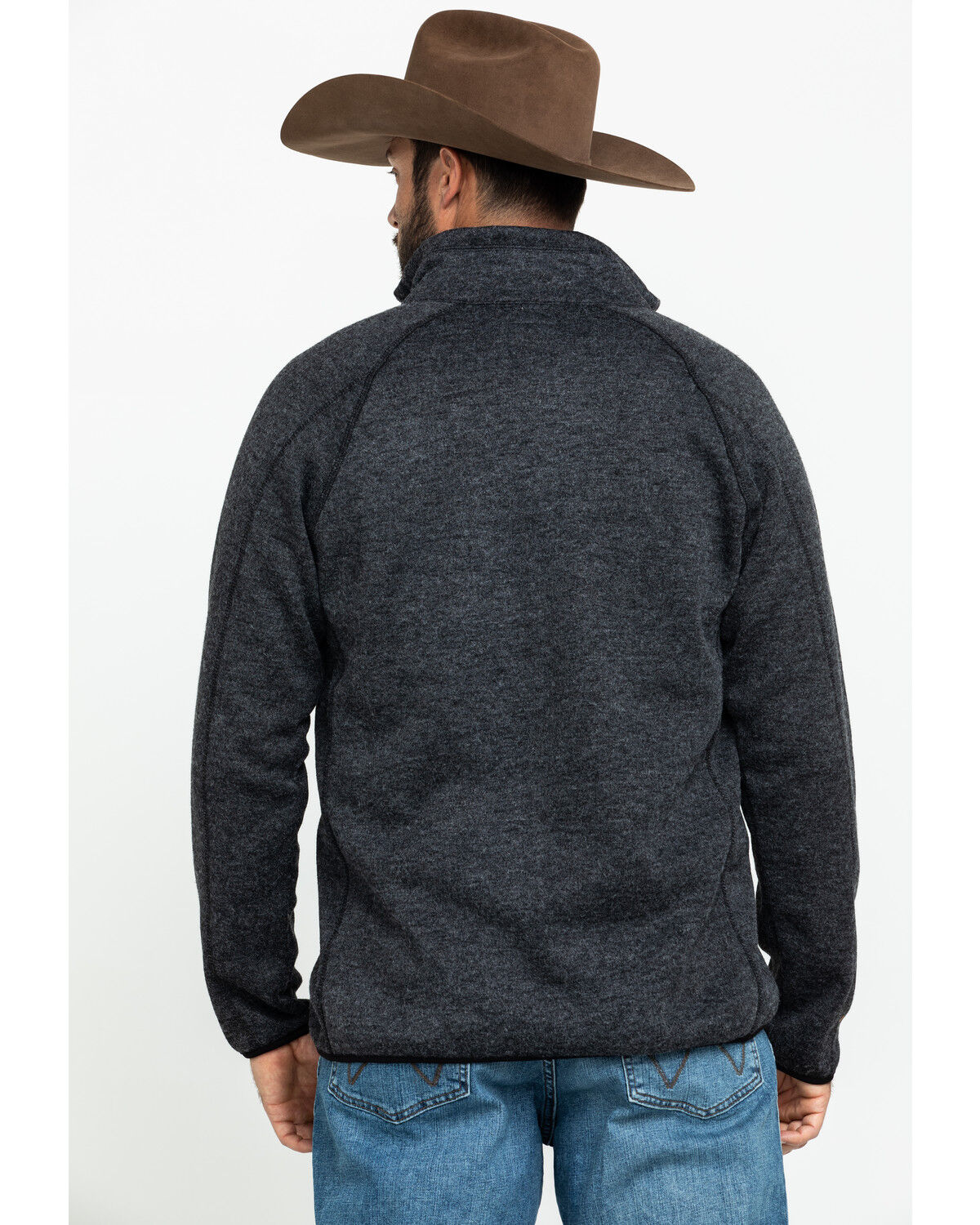 Image #2 - Stetson Men's Charcoal Fuzzy Bonded Sweater, Grey, hi-res