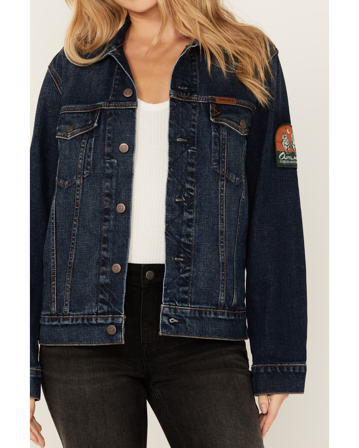 Image #3 - Ariat X Sendero Women's Denim Trucker Jacket, Dark Wash, hi-res