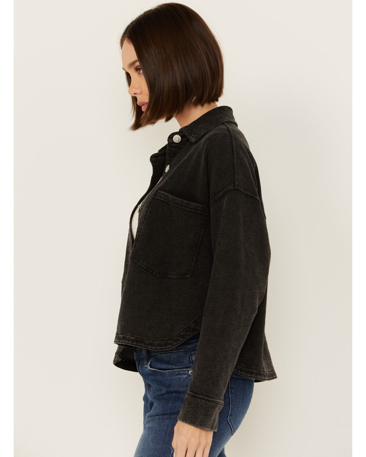 Image #2 - White Crow Women's Denim Knit Cropped Shacket, Black, hi-res
