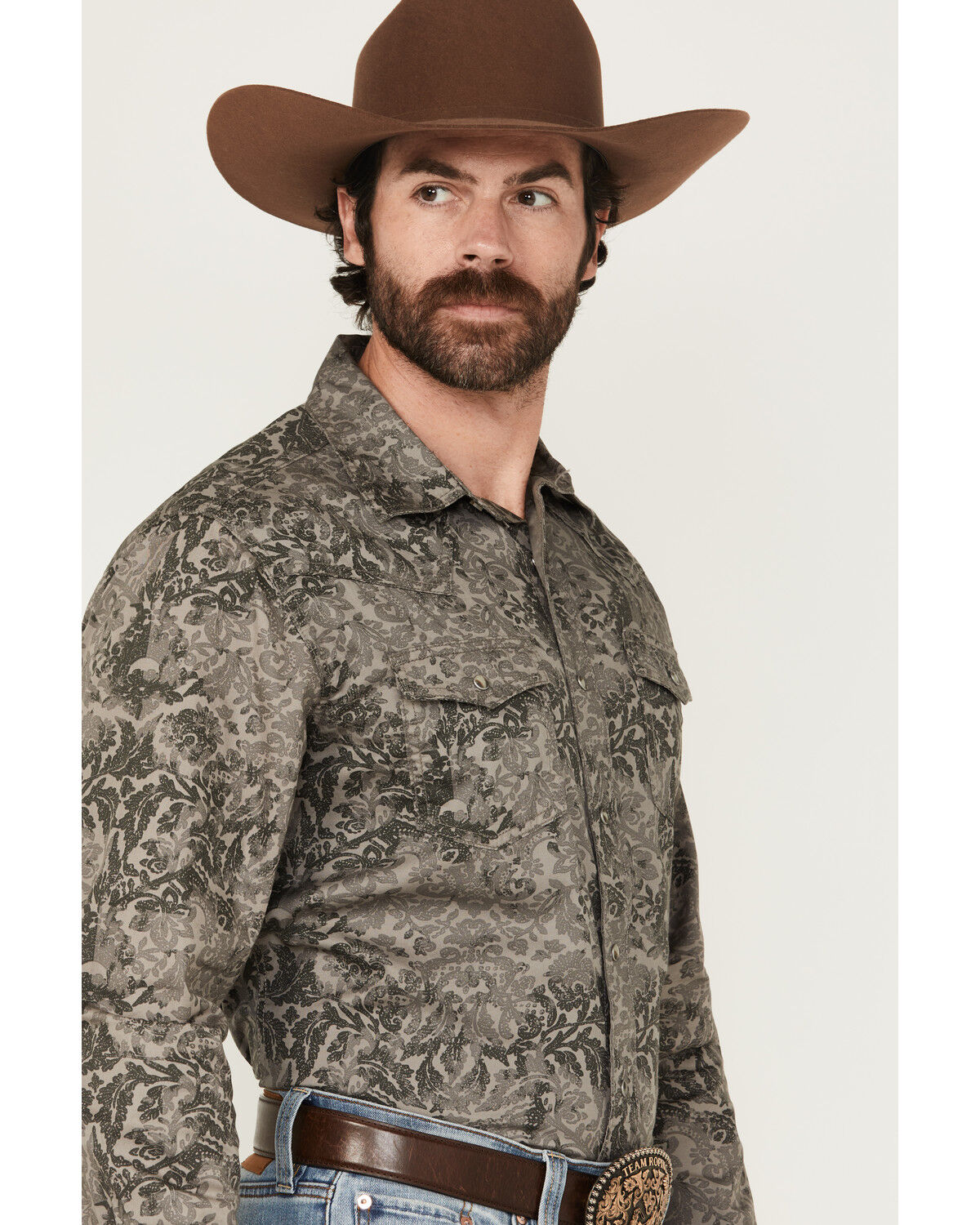Image #2 - Wrangler Retro Men's Floral print Long Sleeve Snap Western Shirt, Grey, hi-res
