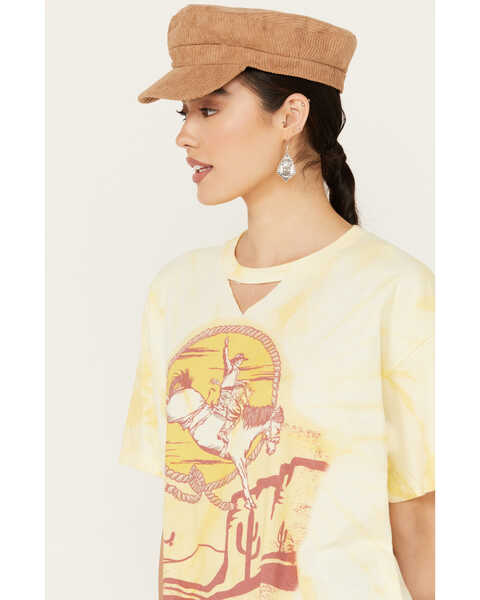 Image #2 - Gina Tees Women's Tie Dye Cut Out Desert Cowboy Graphic Tee, Yellow, hi-res