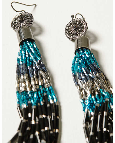 Image #2 - Shyanne Women's Enchanted Forest Deep Teal Seed Bead Fringe Earrings, Pewter, hi-res