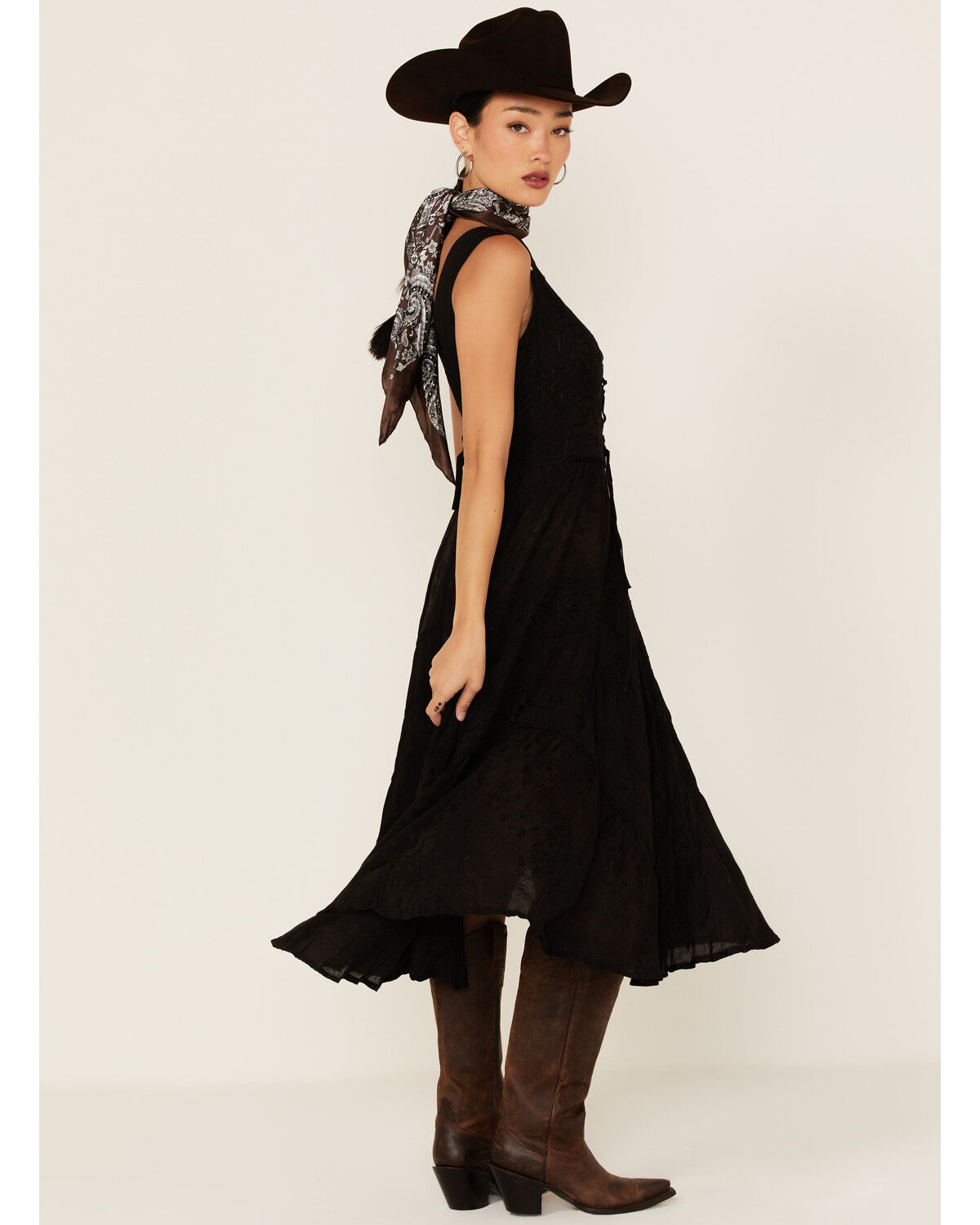 Image #4 - Scully Women's Lace-Up Jacquard Maxi Dress, Black, hi-res