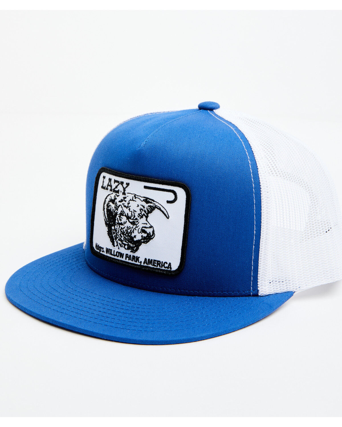 Image #1 - Lazy J Ranch Men's Cattle Headquarters Logo Patch Mesh-Back Ball Cap, Blue, hi-res