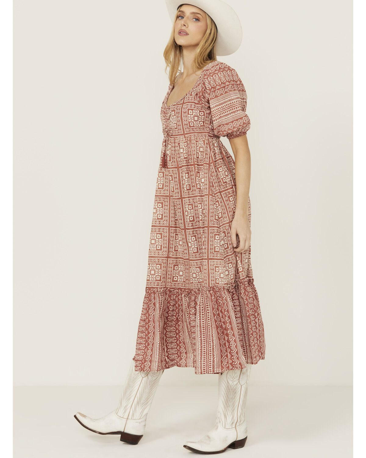 Image #2 - Cleobella Women's Joely Southwestern Print Short Sleeve Midi Dress, Rust Copper, hi-res