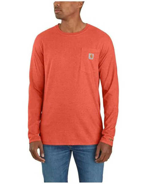 Carhartt Men's Force Relaxed Fit Midweight Long Sleeve Logo Pocket Work T-Shirt, Orange, hi-res