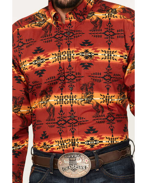 Ariat Men's Nathaniel Southwestern Rodeo Print Button Down Western Shirt , Red, hi-res