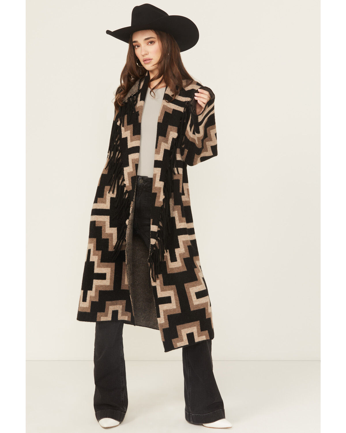 Image #2 - Ariat Women's Southwestern Print Barrel Cardigan, Black, hi-res