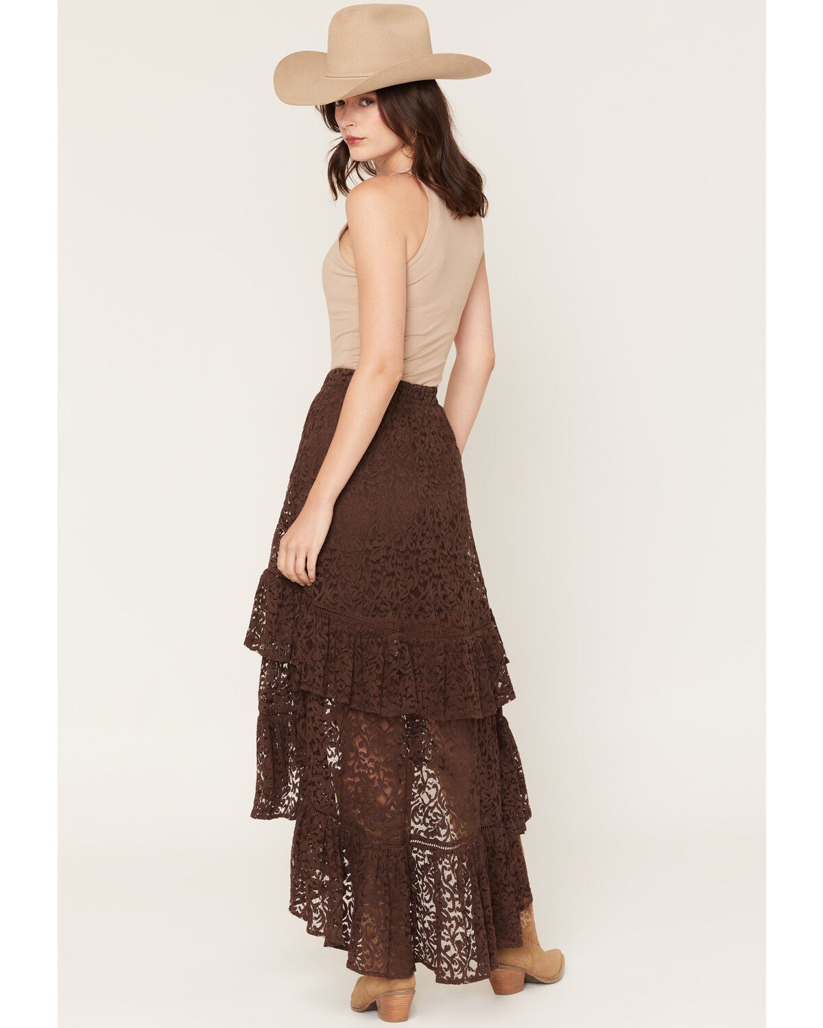 Image #3 - Shyanne Women's Mae High-Low Lace Midi Skirt, Cognac, hi-res