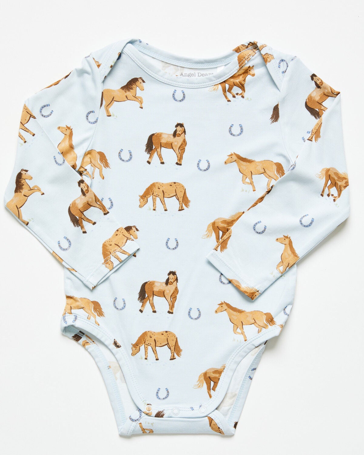 Angel Dear Infant Boys' Horse Print Long Sleeve Onesie, Blue, hi-res