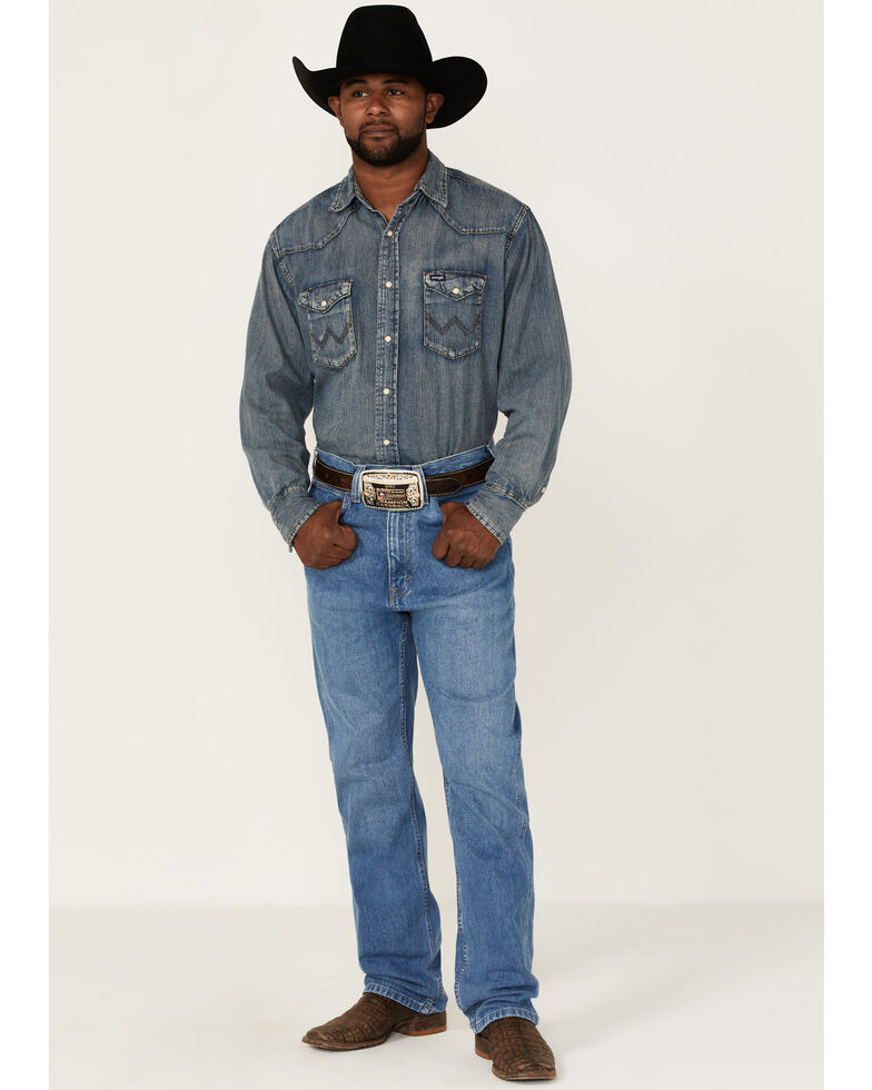 Blue Ranchwear Men's Bronc Rider Light Medium Wash Rigid Regular Straight Jeans , Light Medium Wash, hi-res