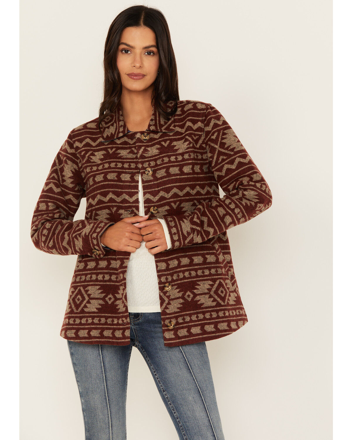 Image #1 - Idyllwind Women's Marie Southwestern Print Shacket, Pecan, hi-res