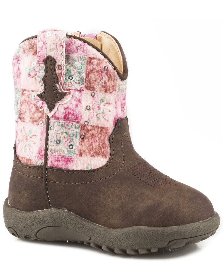 Roper Infant Girls' Floral Shine Sequin Cowbabies Boots Round Toe