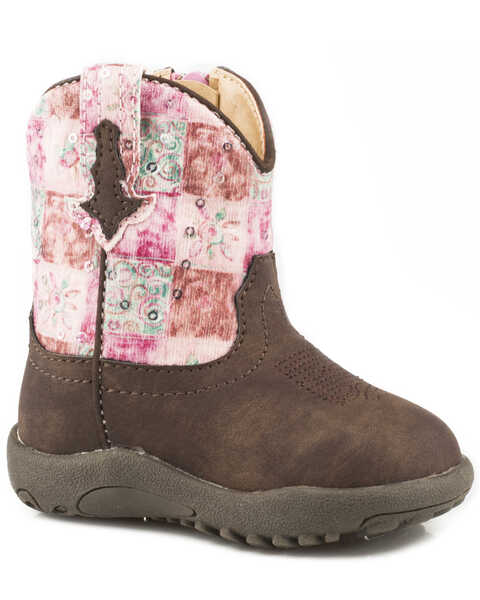 Roper Infant Girls' Floral Shine Sequin Cowbabies Boots - Round Toe, Brown, hi-res