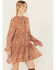 Image #2 - Revel Women's Paisley Print Tie Neck Long Sleeve Mini Dress, Rust Copper, hi-res