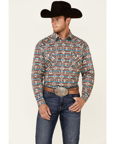 Rough Stock By Panhandle Men's Taupe Southwestern Print Long Sleeve Snap Western Shirt , Taupe, hi-res