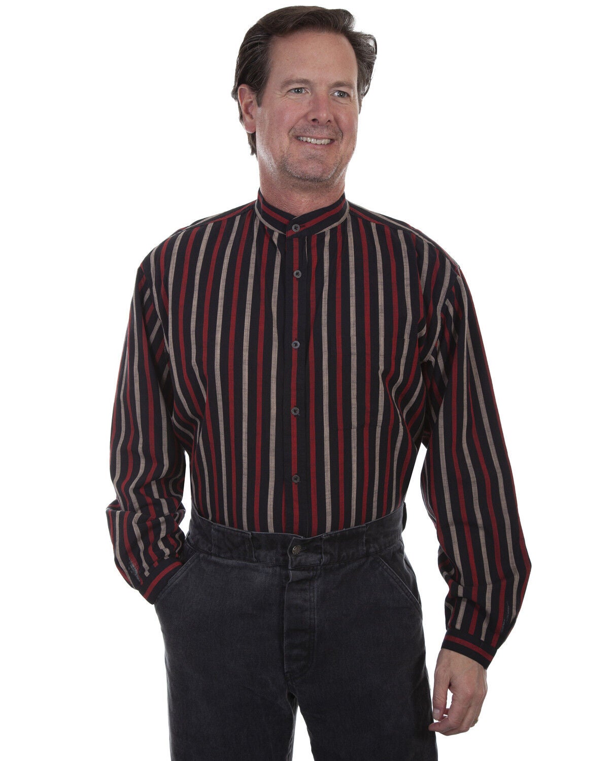 Rangewear by Scully Men's Black Stripe Long Sleeve Western Shirt, Black, hi-res
