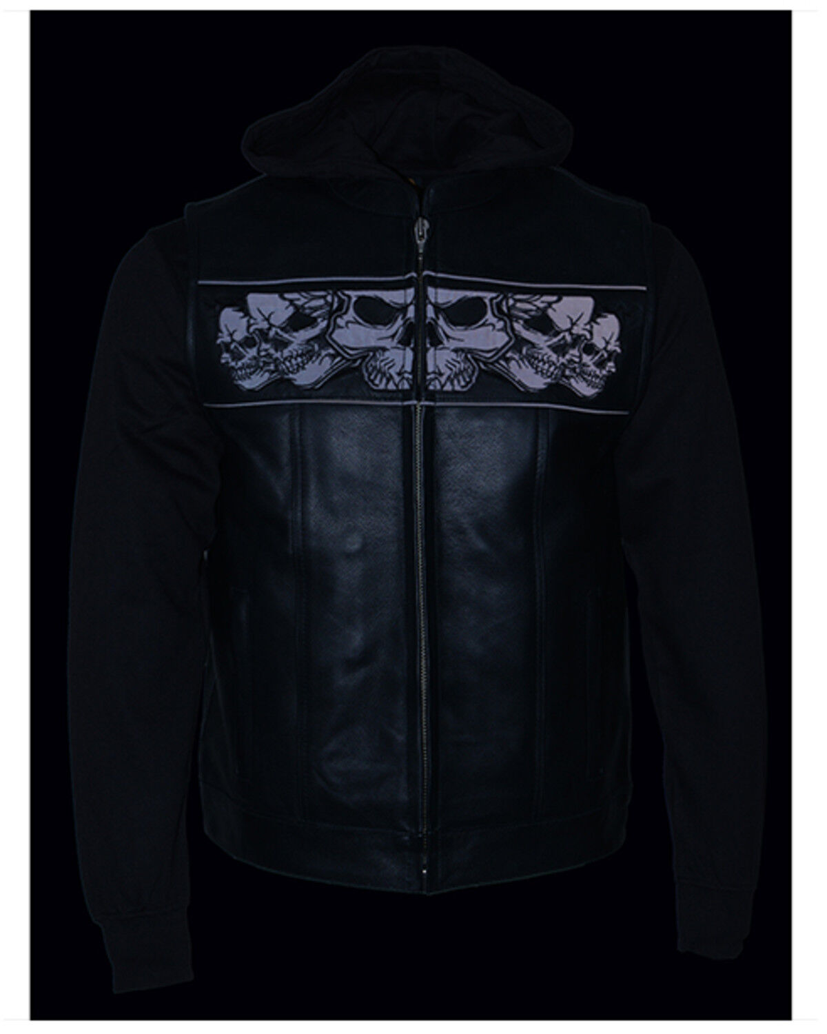 Image #4 - Milwaukee Leather Men's Leather Concealed Carry Vest with Reflective Skulls and Removeable Hoodie - 5X, Black, hi-res