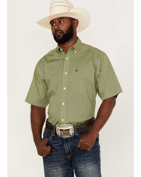 Ariat Men's Branson Stretch Casual Geo Print Short Sleeve Button Down Western Shirt - Big & Tall , Green, hi-res