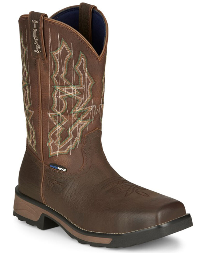 Tony Lama Men's Anchor Water Buffalo Pull-On Safety Western Work Boots - Wide Square Toe , Brown, hi-res