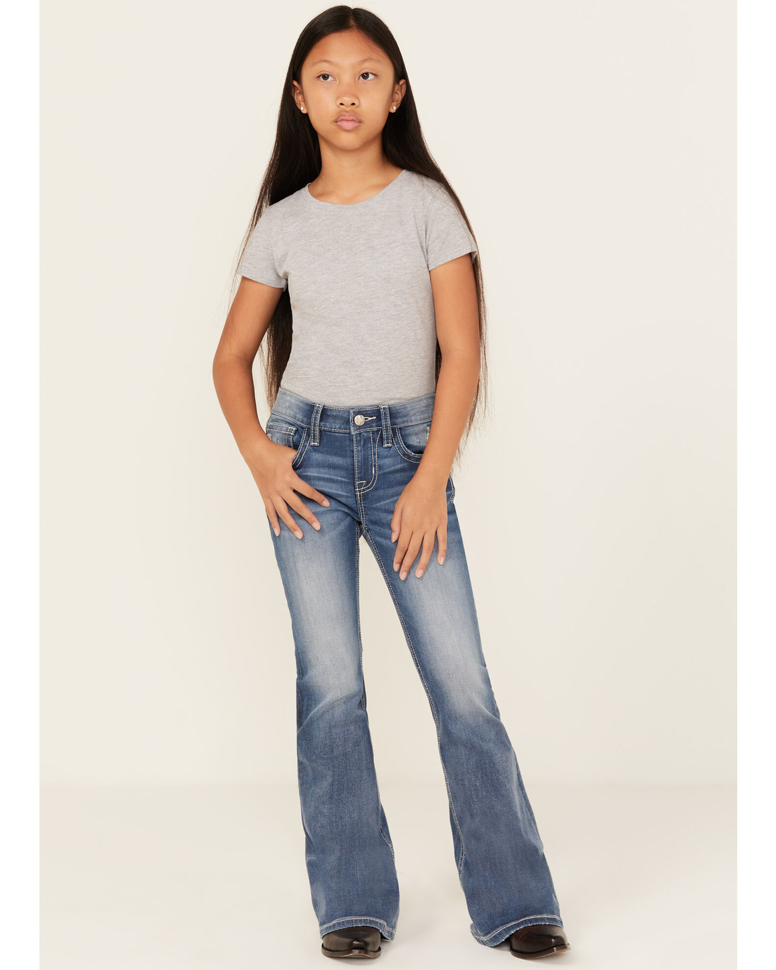 Image #3 - Miss Me Girls' Light Wash Wing Pocket Bootcut Stretch Denim Jeans, Blue, hi-res