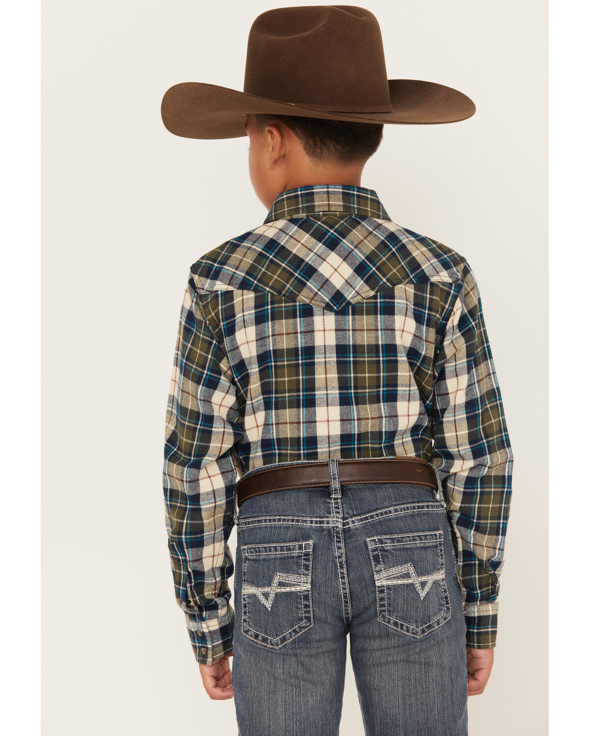 Image #4 - Cody James Boys' Plaid Print Long Sleeve Snap Western Flannel Shirt, Tan, hi-res