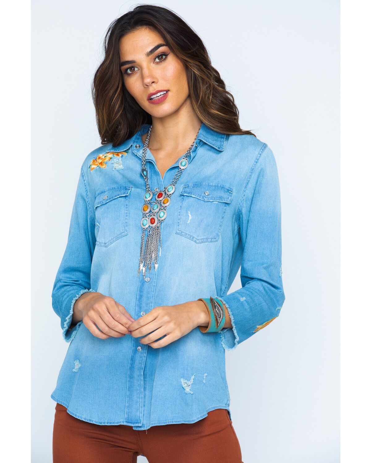 embroidered denim shirt womens