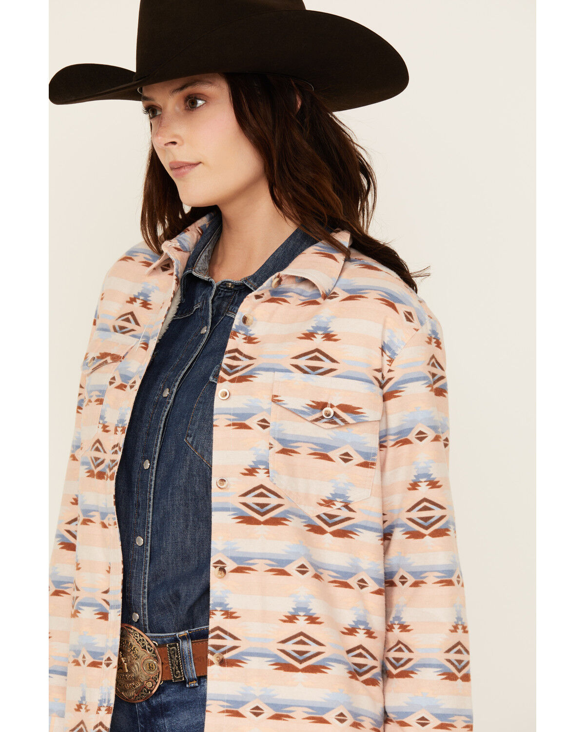 Image #2 - Ely Walker Women's Southwestern Print Sherpa Lined Shacket, Multi, hi-res