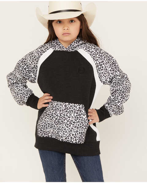 Hooey Girls' Savannah Cheetah Print Hoodie, Black/white, hi-res