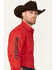 Image #1 - Rodeo Clothing Men's Horseshoe Embroidered Long Sleeve Snap Western Shirt, Red, hi-res