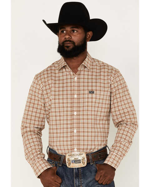 Image #1 - Kimes Ranch Men's Taos Small Plaid Print Long Sleeve Button Down Shirt, Sand, hi-res