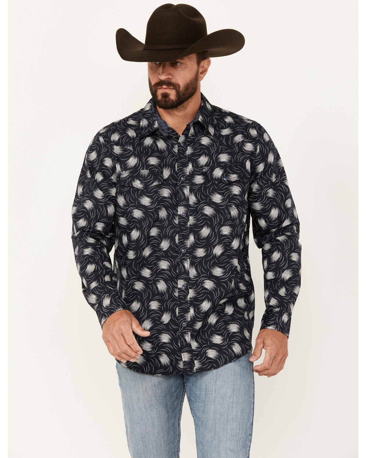 Image #1 - Moonshine Spirit Men's Fireworks Print Long Sleeve Snap Western Shirt, Blue, hi-res
