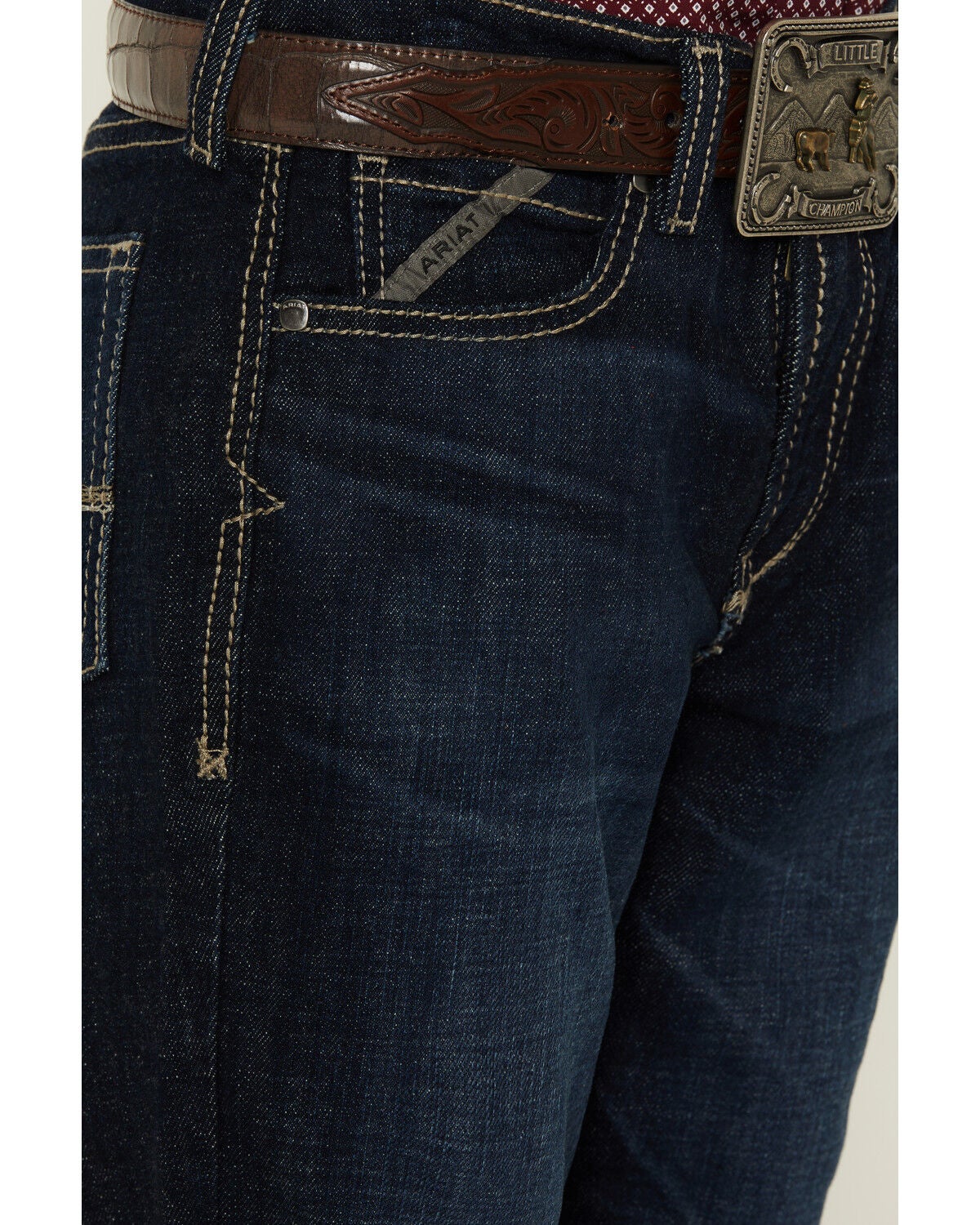 Image #2 - Ariat Boys' B4 Dark Wash Relaxed Bootcut Stretch Denim Jeans, Dark Wash, hi-res