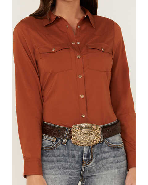 RANK 45® Women's Outdoor Riding Vented Yoke Long Sleeve Snap Shirt, Rust Copper, hi-res