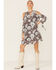 Miss Me Women's Floral Long Sleeve Cold Shoulder Dress, Black, hi-res