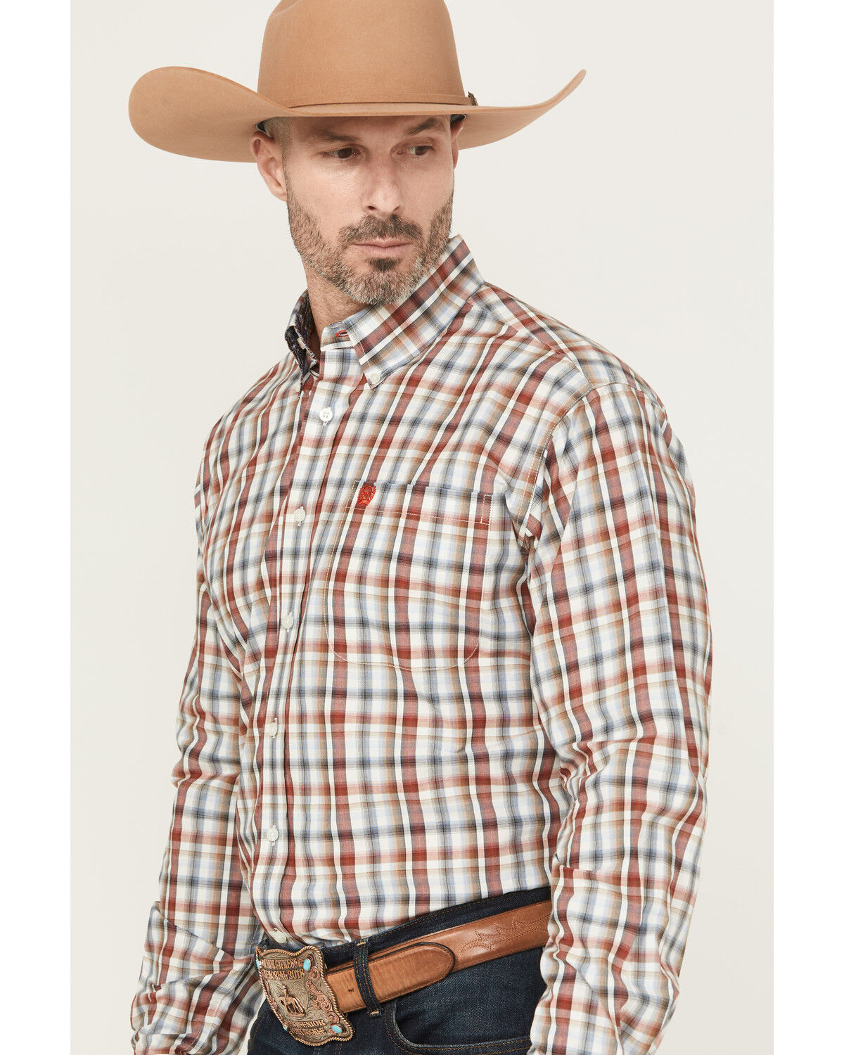 Image #2 - Cinch Men's Plaid Print Long Sleeve Button-Down Western Shirt, Cream, hi-res